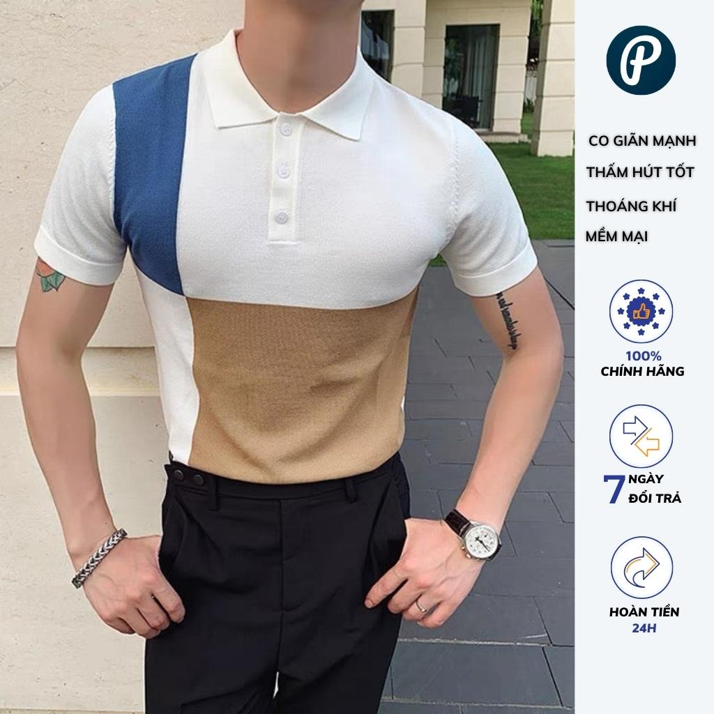 ÁO POLO NAM CỔ TRỤ KẺ KHỐI PHỐI MÀU CỰC ĐẸP, DÁNG ÔM LÊN CHUẨN SOÁI CA