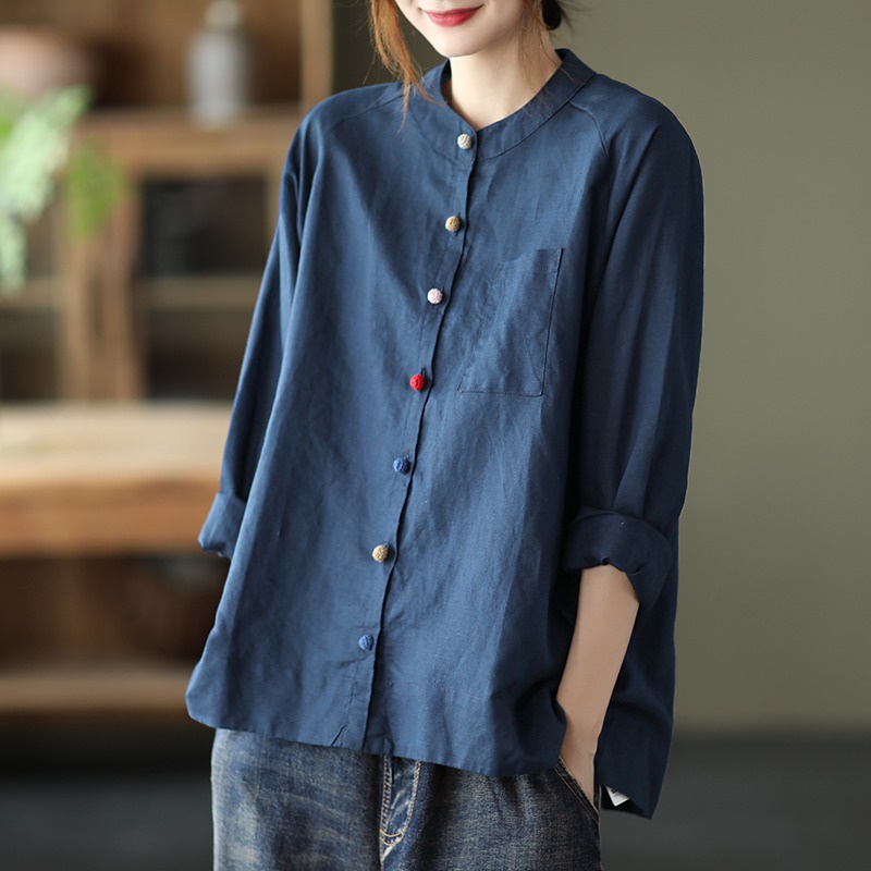 Áo sơ mi cotton lanh size lớn thời trang nữ
