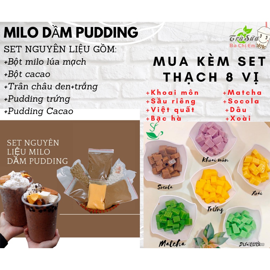 💖 Set Milo Dầm Trân Châu Pudding Trứng, Cacao 10-20 chén💥 Set 8 Vị Thạch Siêu Ngon💥+ Công Thức Dễ Làm Thành Công 100%