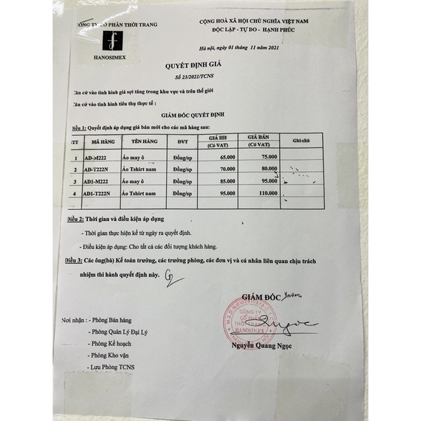 ÁO MAY Ô NAM HANOSIMEX AD_M222 HÀNG CHÍNH HÃNG