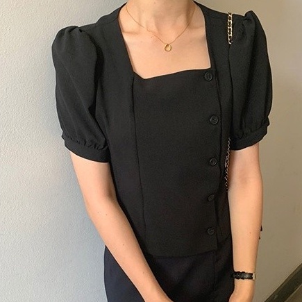 SUXI Áo Sơ Mi Tay Ngắn Cổ Vuông Màu Sắc Đơn Giản Phong Cách Hàn Quốc Thời Trang Mùa Hè Cho Nữ