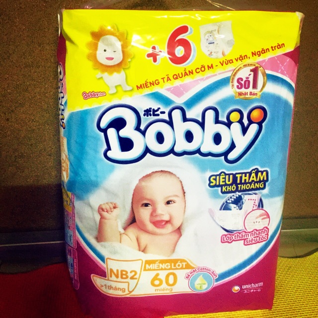 Tã lót bobby newborn 2-60 ( tặng thêm 6 miếng tã QUẦN size M)