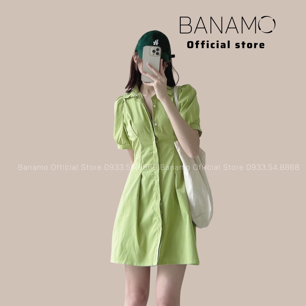 Đầm váy sơ mi tay bồng hàng thiết kế siêu đẹp thời trang Banamo Fashion  sơ mi tay bồng 5918