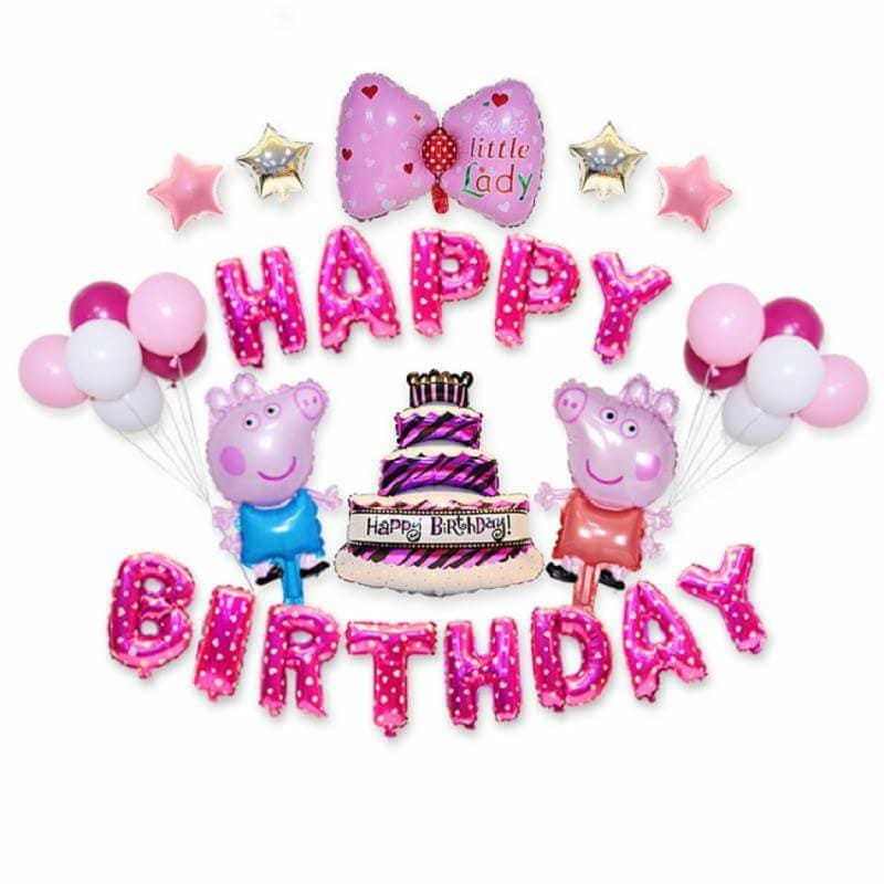 Sét bóng trang trí sinh nhật happy birthday cho bé chủ đề heo Peppa tặng kèm bơm - Lana Queen