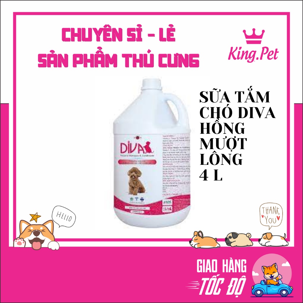 SỮA TẮM CHÓ DIVA HỒNG MƯỢT LÔNG 4L