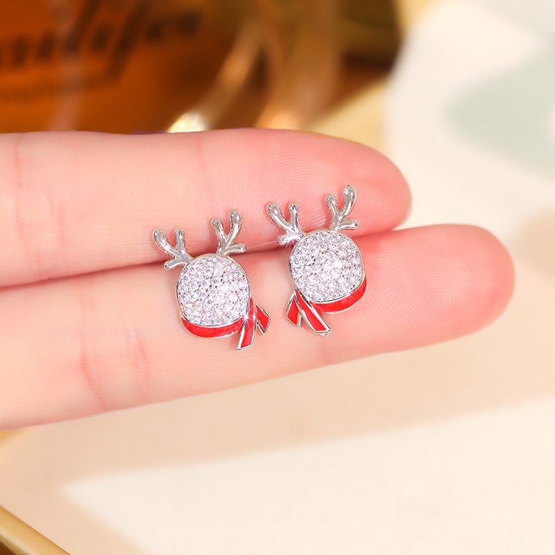 [Jiudolan] Bông Tai Hình Tuần Lộc Giáng Sinh Lấp Lánh Thời Trang Thu Đông Mới Cho Nữ