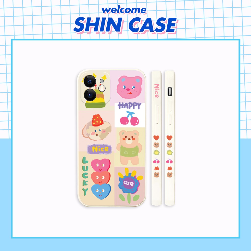 Ốp lưng iphone Gấu hồng cạnh vuông in hình viền 5/5s/6/6plus/6s/6splus/7/7plus/8/8plus/x/xs/11/12/pro/max/plus/promax