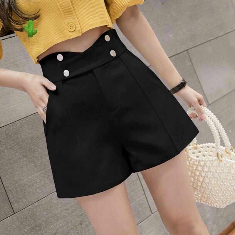 Quần đùi lưng cao phối 4 nút
