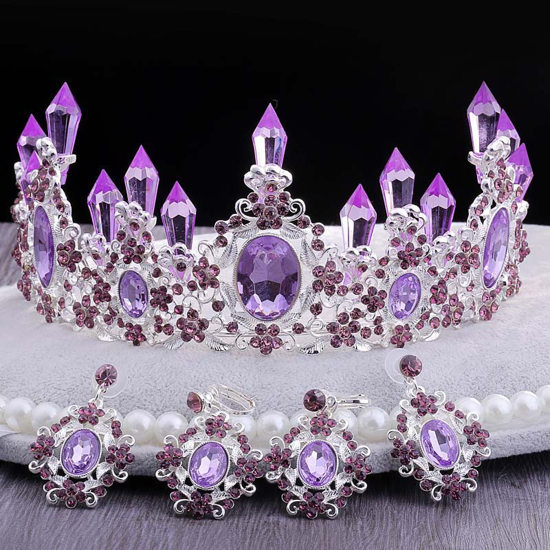 Vương miện đính đá lấp lánh + bông tai thời trang cho cô dâu