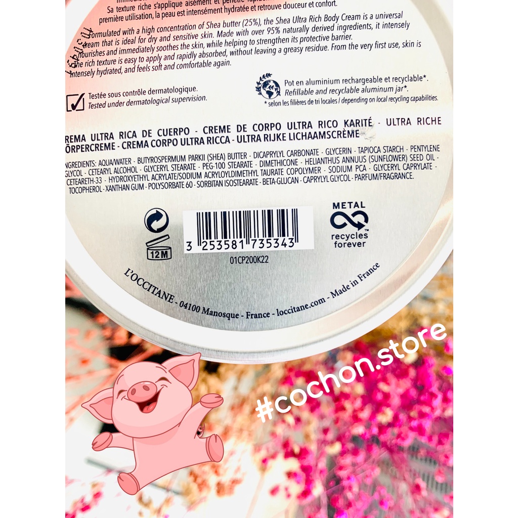 [BILL US/FR] Kem Dưỡng Thể L’Occitane ULTRA-RICH BODY CREAM SHEA BUTTER (25%) 200ml