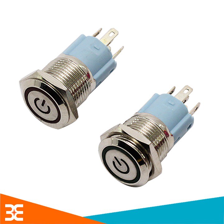 Nút Nhấn Đề Sắt Chống Nước Có Đèn Báo 12VDC-16mm Nhấn Giữ