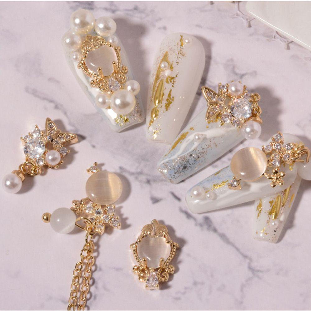 OCEANMAP Phụ Kiện Trang Trí Móng Tay 3D Hình Nơ Đính Đá Zircon Lấp Lánh Dành Cho Nữ