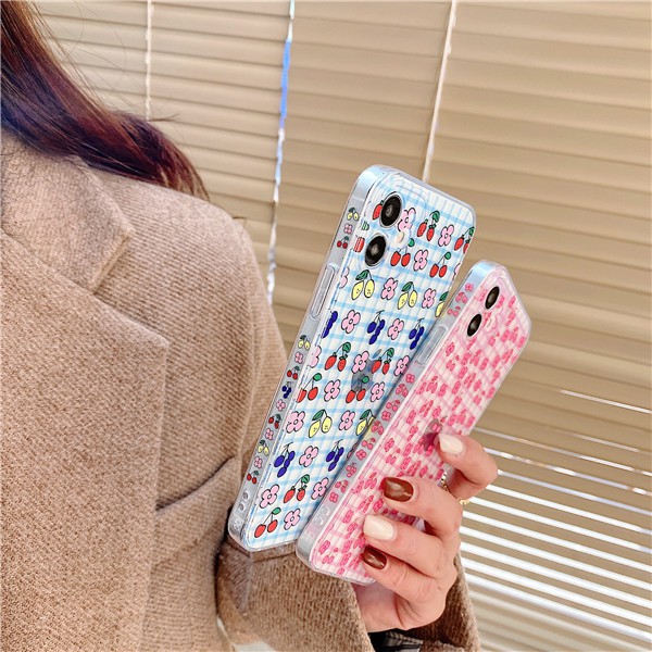iPhone 11 Pro Max / iPhone12 / iPhone X / iPhone 7 Plus / iPhone 8 / iPhone 6 with side groove printed with strawberry cherry mesh against drop of phone cover