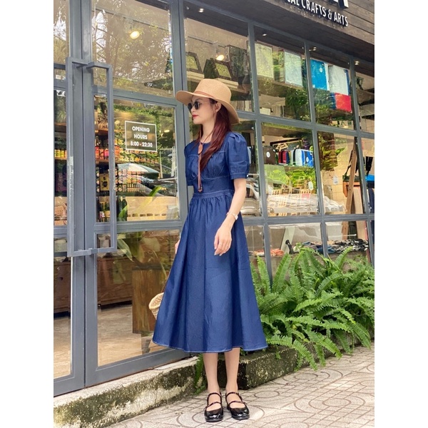 𝐃𝐞𝐧𝐢𝐦 𝐃𝐫𝐞𝐬𝐬 𝟎𝟏- Đầm Denim Xoắn Khoét Lưng