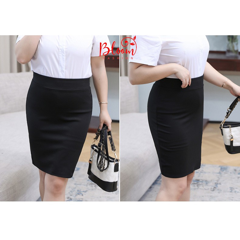 Chân váy bigsize công sở Chân váy bút chì đen ôm suông xẻ tà sau | Chất Umi HQ Hàng VNXK | Tặng dây buộc tóc Scrunchies | BigBuy360 - bigbuy360.vn