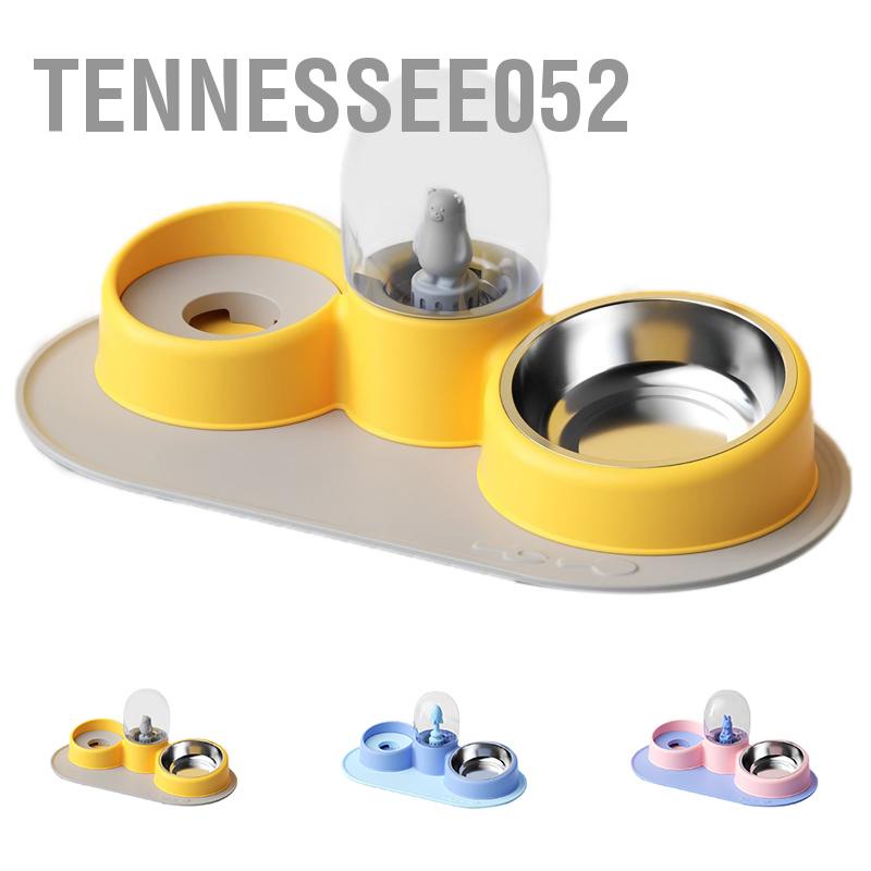 [Hàng Sẵn] Bát ăn cho mèo thú cưng hai ngăn đôi có bát inox khay bình nước tự động Hoạt hình dễ thương【Tennessee052】