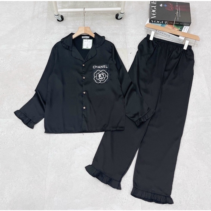 Đồ bộ pijama LỤA LATIN tay dài quần dài phối bèo hàng thiết kế cực xinh và sang trọng cho bạn nữ phom dáng rộng rãi
