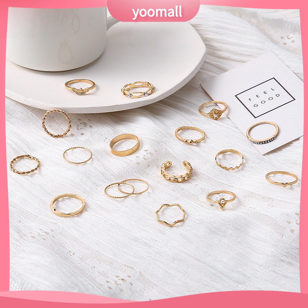 Yomall♡ Set 17 Nhẫn Đốt Ngón Tay Đính Hạt Giả Ngọc Trai