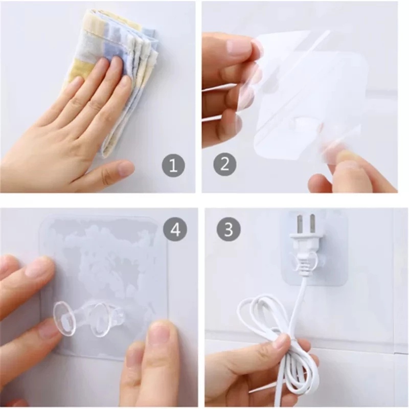 Giá Đỡ Phích Cắm Điện Usb Tiện Dụng Móc trong suốt không thấm nước, Không có dấu, Giá đỡ dán tường miễn phí đóng đinh