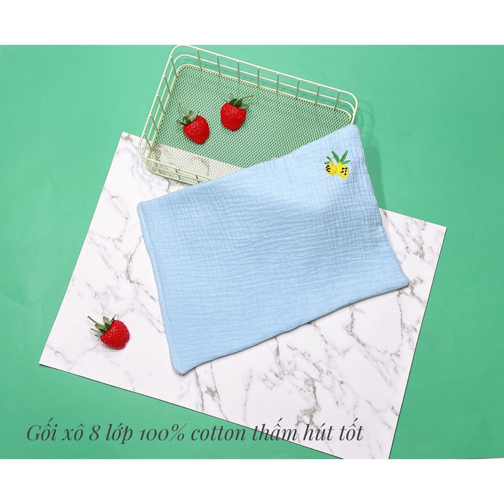 Gối Xô 8 lớp họa tiết thêu 100% cotton Mềm Mịn Cao Cấp Thấm Hút Mồ Hôi Cho Bé Sơ Sinh