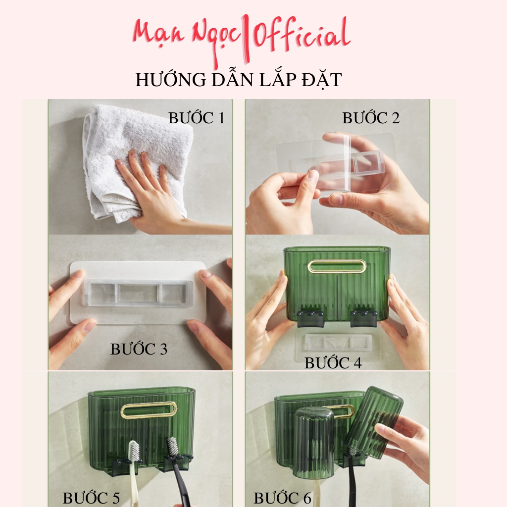 Máy nhả kem đánh răng tự động dán tường nhà tắm kèm cốc, giá treo đồ nhà tắm dán tường kèm cốc