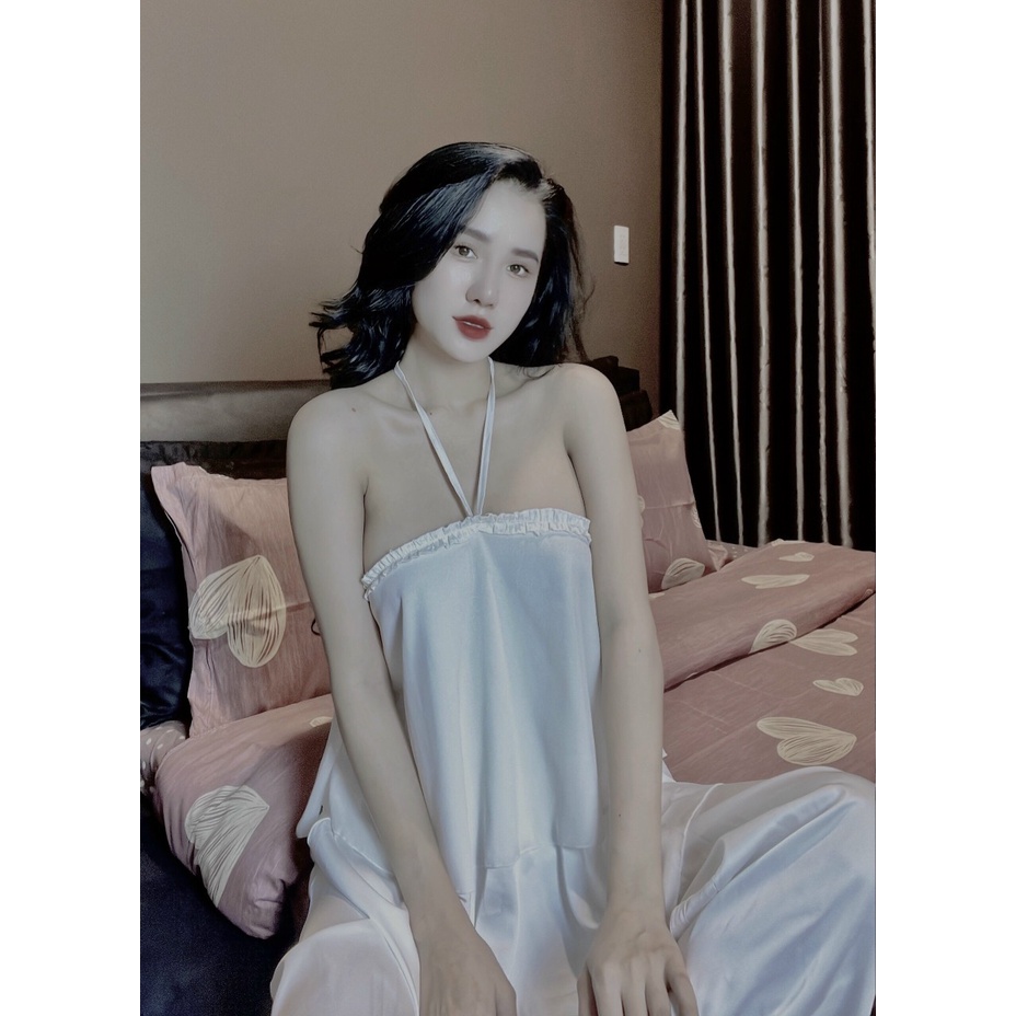 Set Đồ Ngủ Áo Yếm Voan Tầng &amp; Quần Dài Lụa Dạo Phố Sang Chảnh - Đồ Bộ, Pyjama Freesize