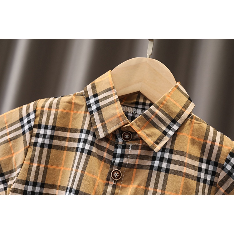 Set áo sơ mi tay ngắn in họa tiết caro + quần short denim thời trang cho bé sơ sinh