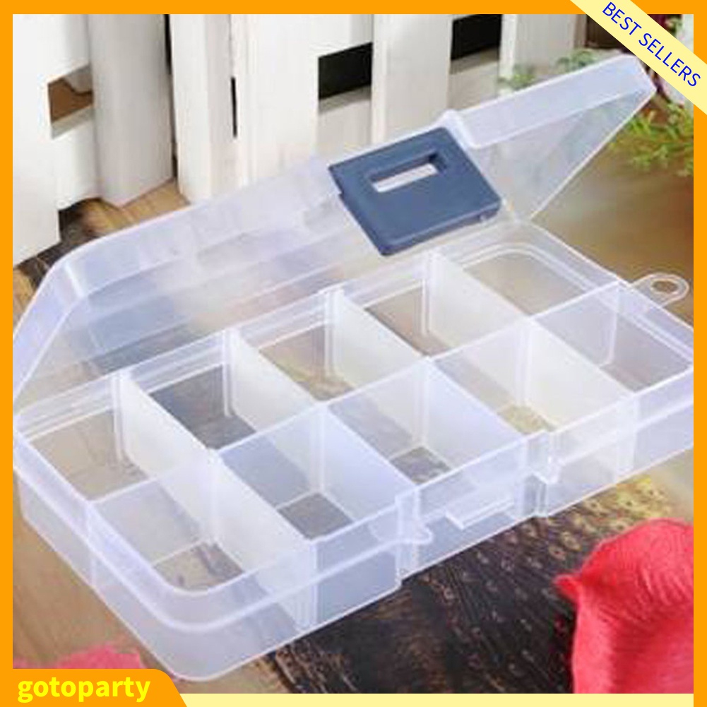 Hộp nhựa trong suốt 10 ô dùng đựng đồ trang sức đa năng tiện dụng