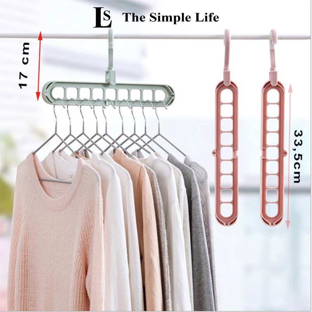 Móc treo quần áo đa năng thông minh 9 lỗ gấp gọn, móc phơi quần áo đa năng thu gọn 9 ô móc xoay 360 độ