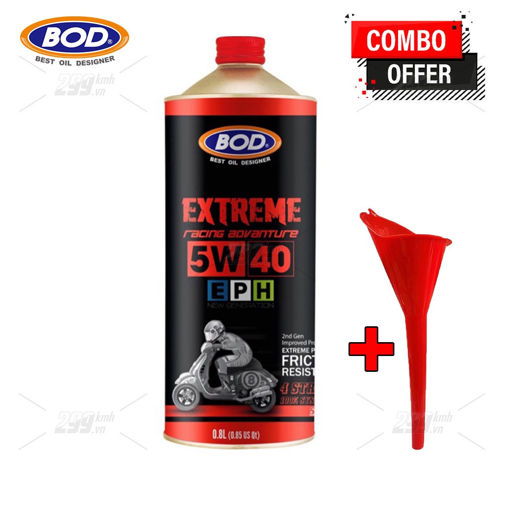 Combo Nhớt xe tay ga BOD Extreme Racing 5W40 MB 0.8L + Tặng phễu đổ nhớt