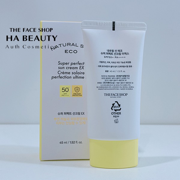 Kem chống nắng dưỡng ẩm da chống bụi mịn ánh sáng xanh The Face Shop Natural Sun Eco Super Perfect EX SPF50+PA+++ 45ml