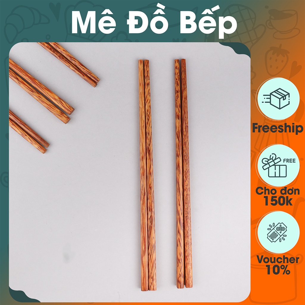 Set 10 đôi Đũa gỗ dừa loại 1 hoạ tiết vân dừa cao cấp DGD04