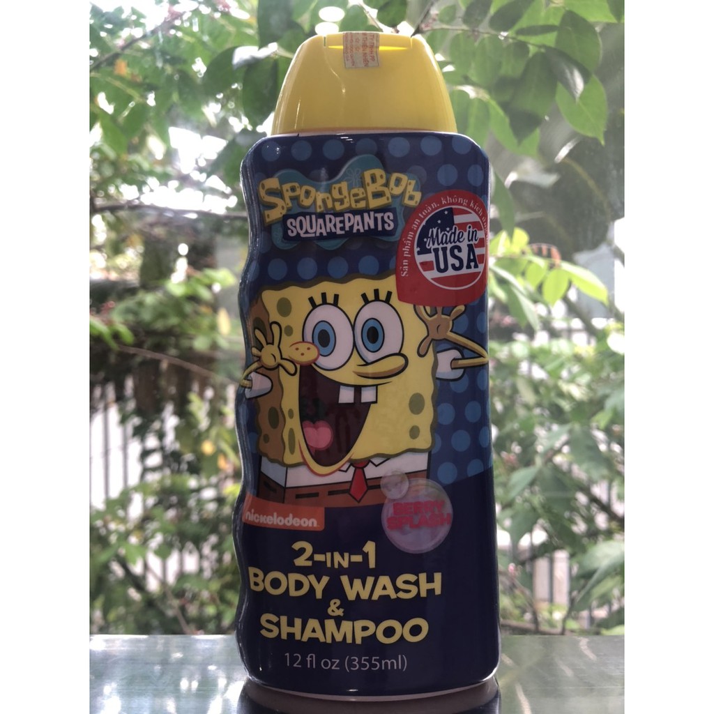 Sữa tắm gội cho bé 2 trong 1 Sponge Bob Nickelodone dành cho trẻ em 355ml