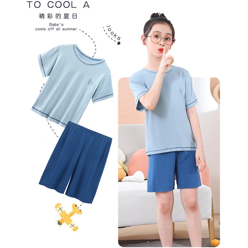 Bộ Đồ Ngủ Áo Thun Tay Ngắn + Quần Đùi Cotton 100-180cm Thời Trang Xuân Hè Cho Trẻ Em &amp; Thanh Thiếu Niên