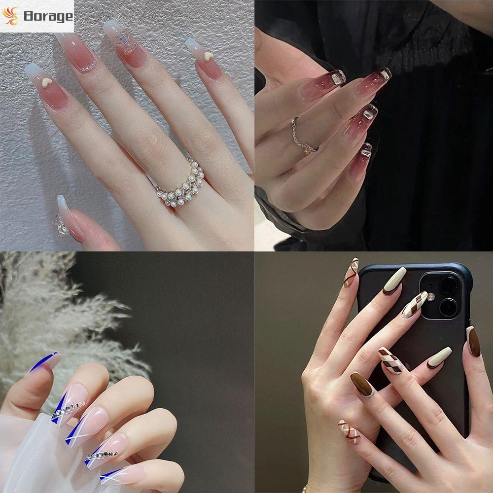 [Hàng mới về] Hộp 24 móng tay giả kiểu ba lê dạng ấn che toàn móng có thể gắn vào tháo ra thời trang kiểu Pháp