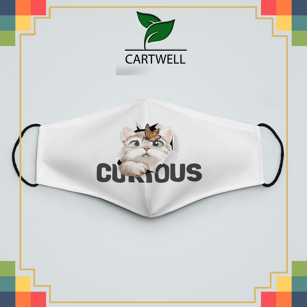 Khẩu trang vải màu trắng Cat_669 CARTWELL chất liệu vải mềm dày 2 lớp chống nắng phòng dịch bệnh lọc không khí ô nhiễm