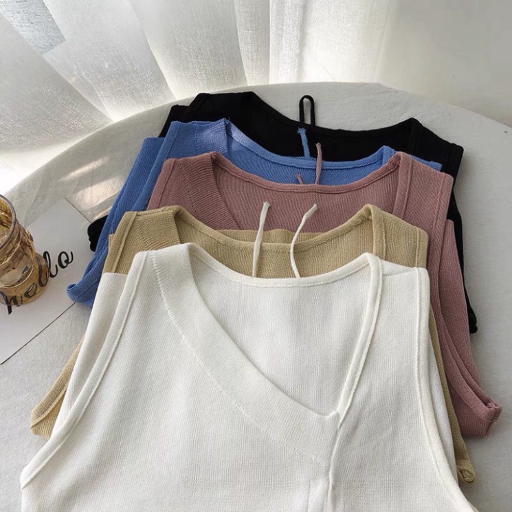 Áo croptop nữ  LUHAZO  len dệt kim  kiểu dây rút chéo không tay sexy quyến rũ mẫu mới 2022 DK5T401