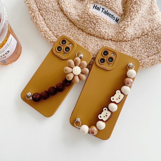 Huawei Nova 7 SE Mate 30 P40 P30 Y9S Xiaomi Mi 11 10T Lite Pro Redmi note 9T 10 5G Silicon Soft Case with Bear Flower Chain Cover