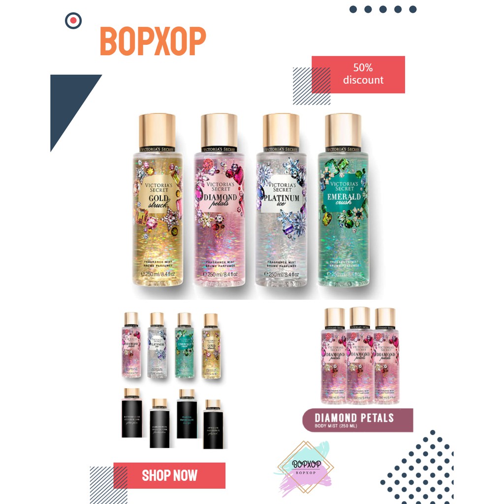 XIT THƠM TOÀN THÂN VICTORIA'S SECRET PLATINUM ICE / EMERALD CRUSH / GOLD STRUCK / DIAMOND PETALS 250ML