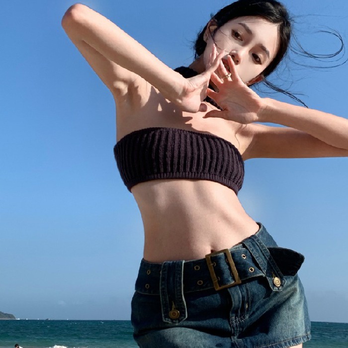 Porozi  Áo dây  dệt kim hở lưng ôm dáng quyến rũ hợp thời trang phong cách Hàn Quốc cho nữ