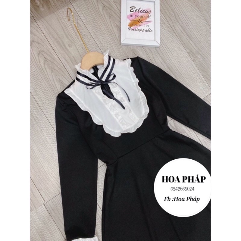 Váy Umi  dáng xoè tiểu thư  cổ phối viền bèo thắt nơ siêu đẹp (kèm ảnh thật Shop chụp