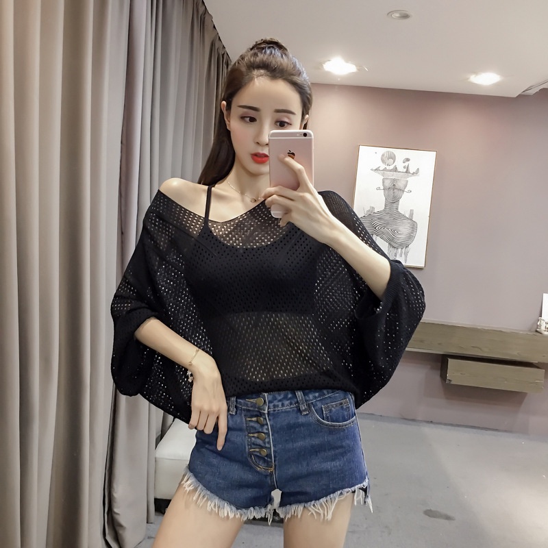 Áo Dệt Kim Tay Cánh Dơi Cổ Chữ V Màu Trơn Phối Lưới Phong Cách Mới Kích Thước Lớn Dành Cho Nữ 2022