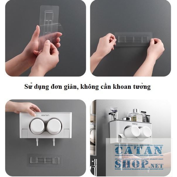 Kệ, Giá treo bàn chải Couple [Tặng 2 ly] kệ dán tường phòng tắm sang trọng, giá treo bàn chải GD380-HBC-Couple