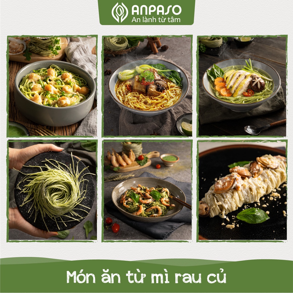 🥗 Mì Rau Củ Giảm Cân Organic Hữu Cơ Cải Bó Xôi 🥗 Anpaso, mỳ rau củ Eat clean, ăn chay, không chiên nóng 120gr &amp; 300g