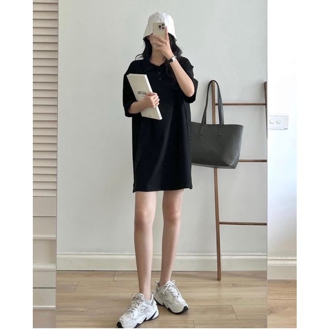 Váy polo cổ bẻ trơn chất da cá (ảnh thật)