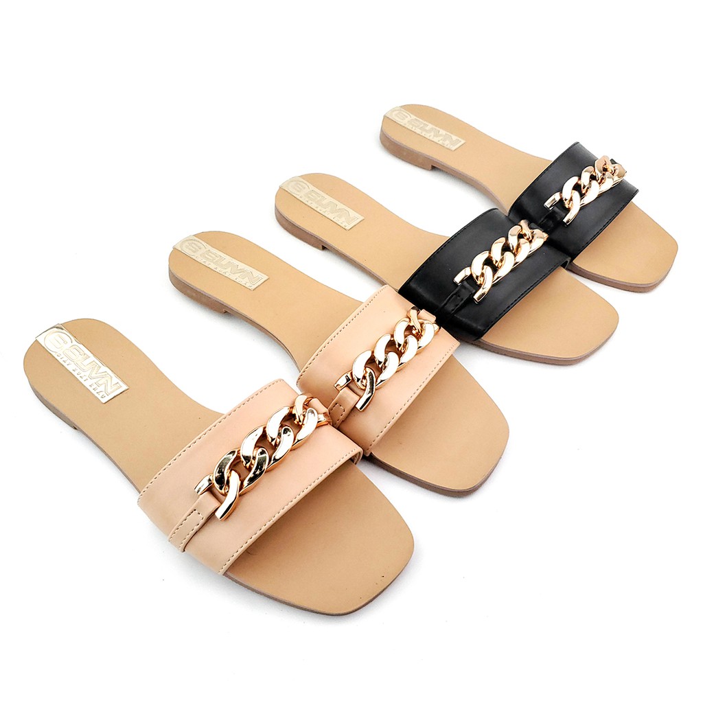 HANO - Dép nữ đế bệt quai ngang dây xích đan thời trang D0550