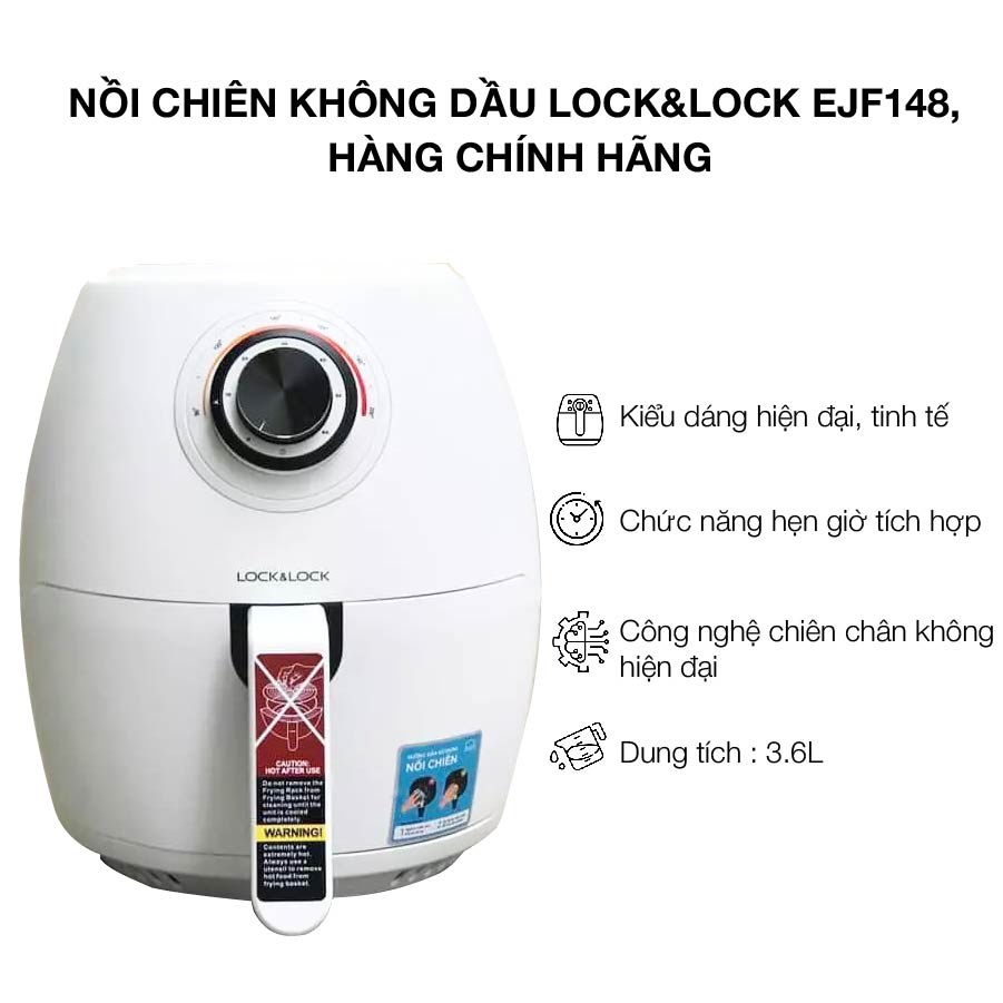 [Mã ELHADEV giảm 4% đơn 300K] Nồi chiên không dầu 3.5 lít Lock &amp; Lock EJF148BLK