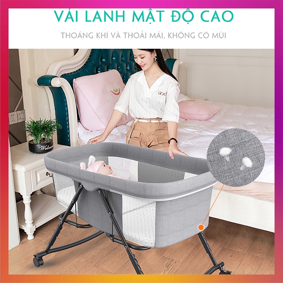 Nôi cho bé gấp gọn Kawaii Home, nôi em bé sơ sinh có bánh xe di chuyển dễ dàng - Bảo hành 12 tháng