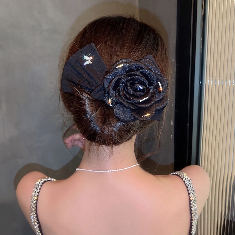 Kẹp Tóc Xoắn Hình Hoa Màu Trắng Đen Thời Trang Hàn Quốc 2022