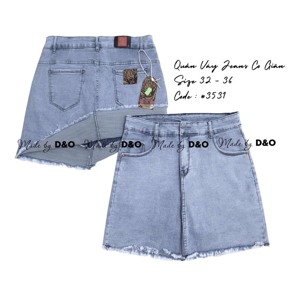 [Size 32~36] Quần Váy Jeans Bigsize Đen/Xanh - Có Quần Trong - CẮT RÁCH Lai Tua U - Lưng Cao/Co Giãn | BigBuy360 - bigbuy360.vn
